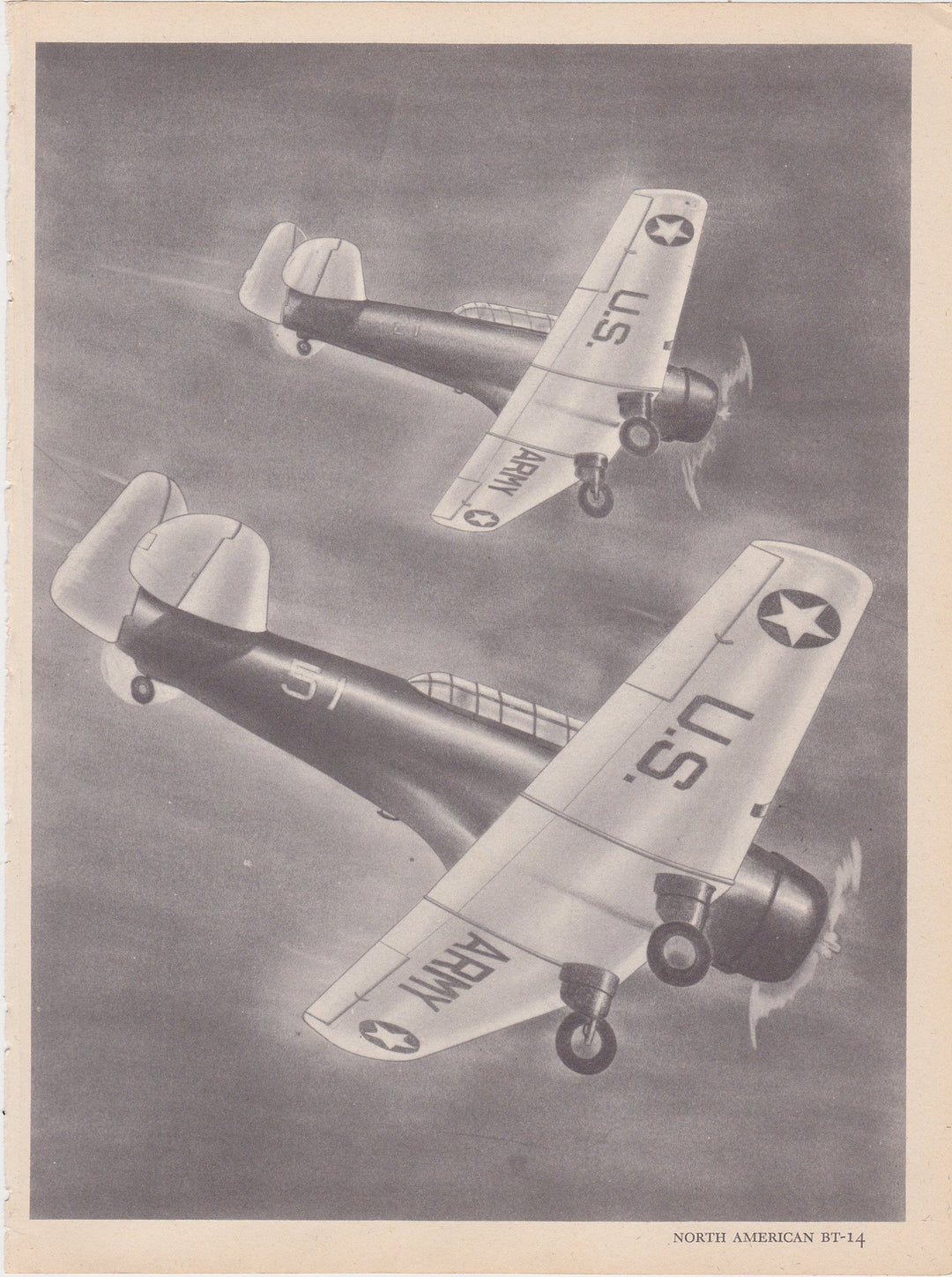 North American BT-14 Fighter Plane Military Aircraft Vintage WWII Illustration Print 1944