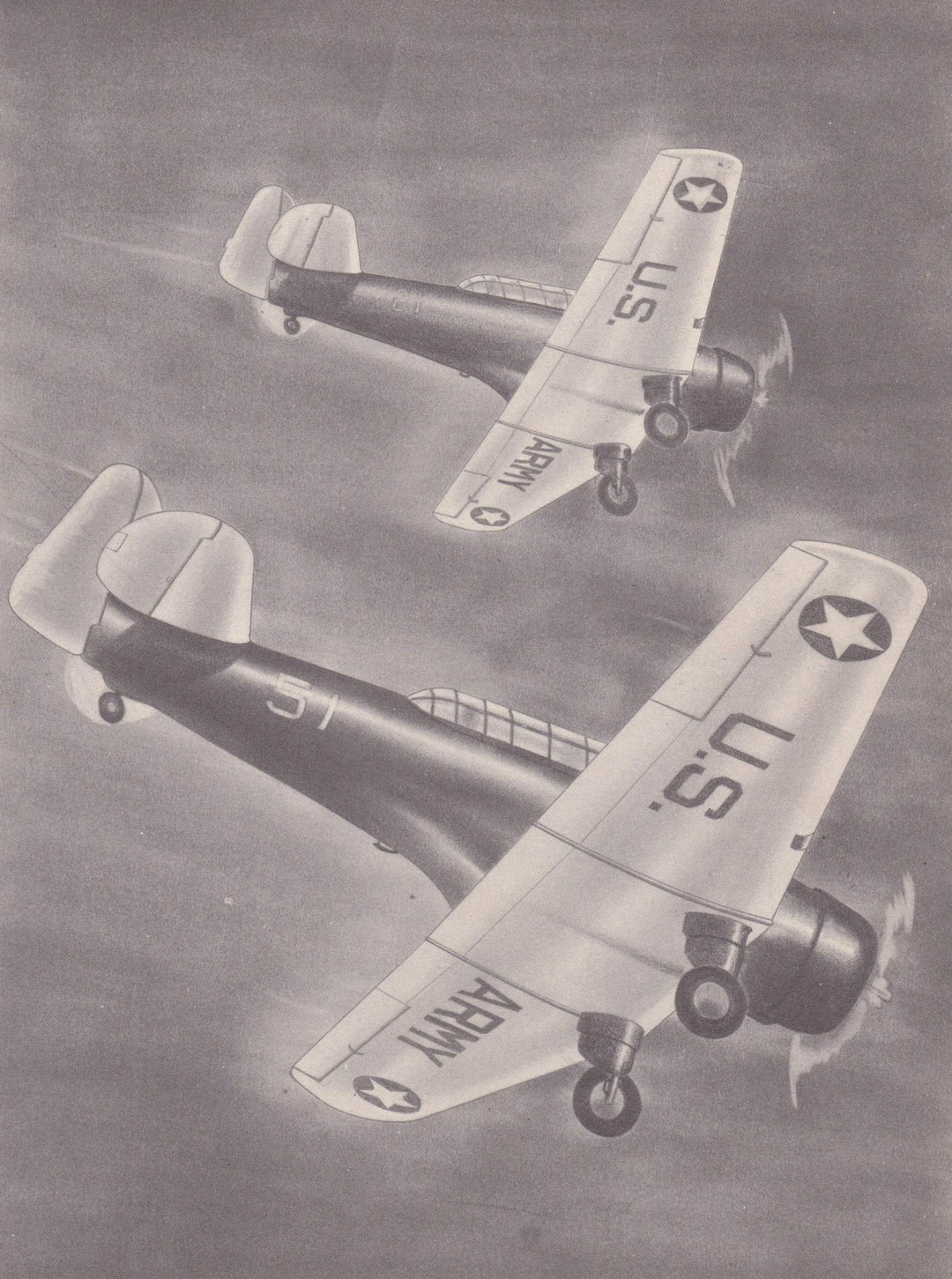 North American BT-14 Fighter Plane Military Aircraft Vintage WWII Illustration Print 1944