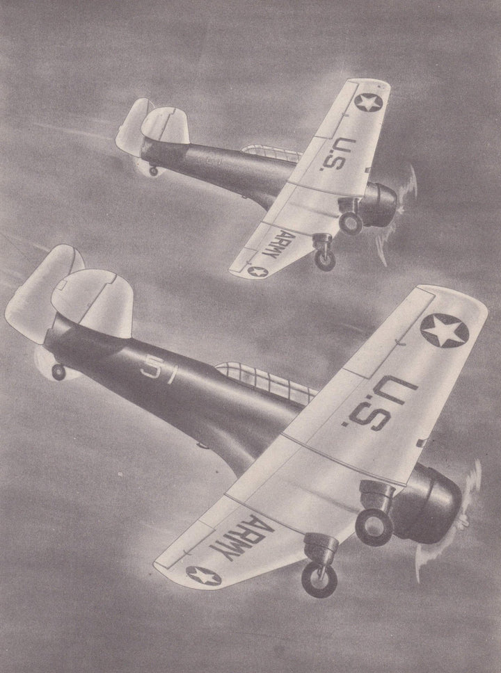 North American BT-14 Fighter Plane Military Aircraft Vintage WWII Illustration Print 1944