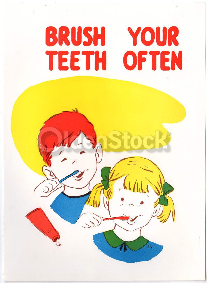 Kids Brush Your Teeth Vintage Dental Hygiene Health Education Poster