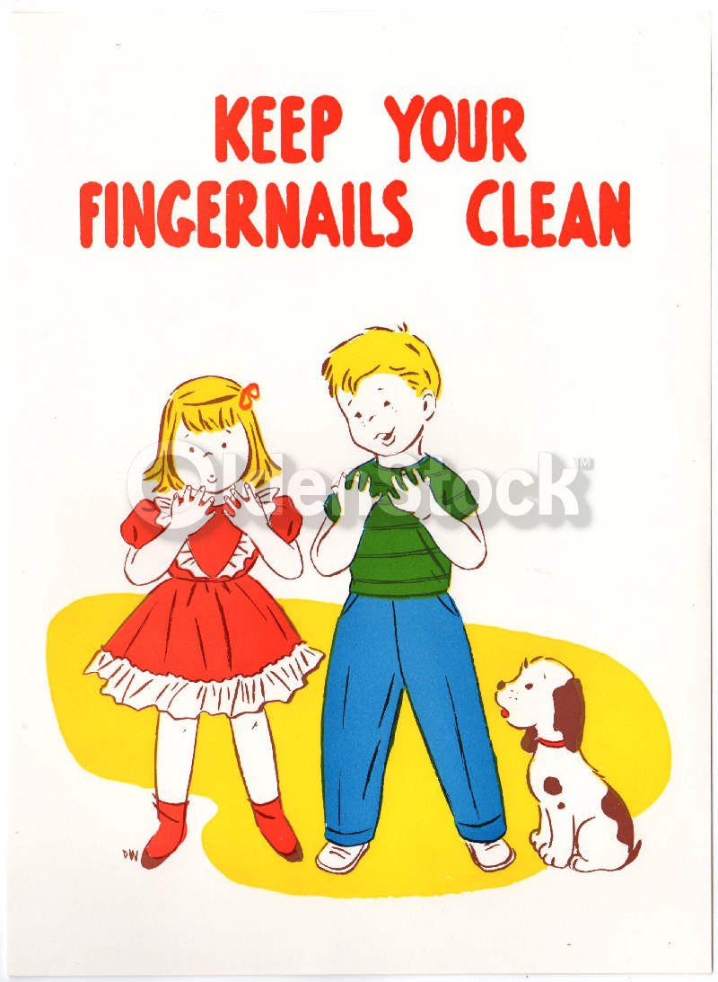 Cute Boy & Girl with Puppy Dog Vintage Hygiene Health Education Poster