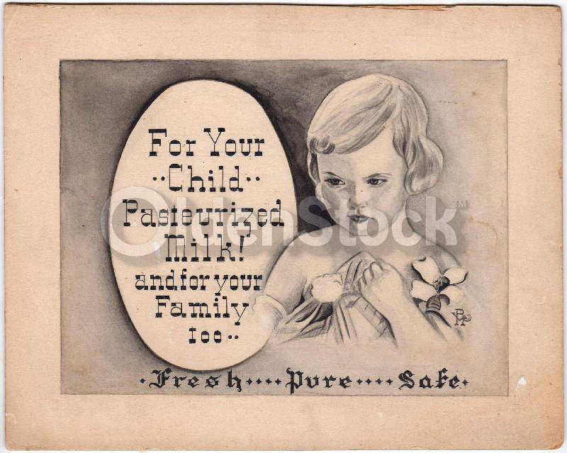 Drink Pasteurized Milk Vintage Advertising Original Art Sketch on Board