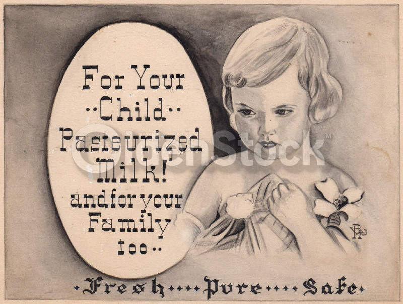 Drink Pasteurized Milk Vintage Advertising Original Art Sketch on Board