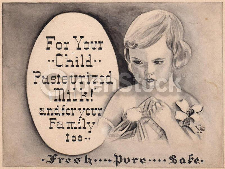 Drink Pasteurized Milk Vintage Advertising Original Art Sketch on Board