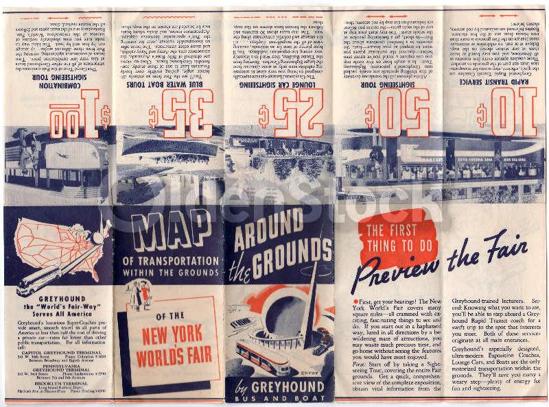 New York World's Fair Greyhound Bus & Boat Schedule Vintage Fold-out Map