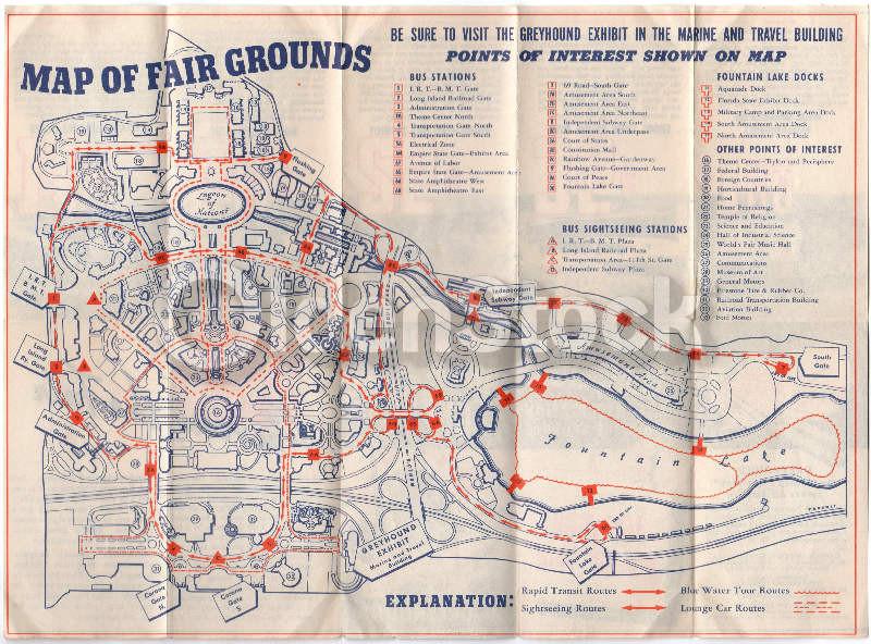 New York World's Fair Greyhound Bus & Boat Schedule Vintage Fold-out Map