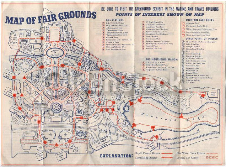 New York World's Fair Greyhound Bus & Boat Schedule Vintage Fold-out Map