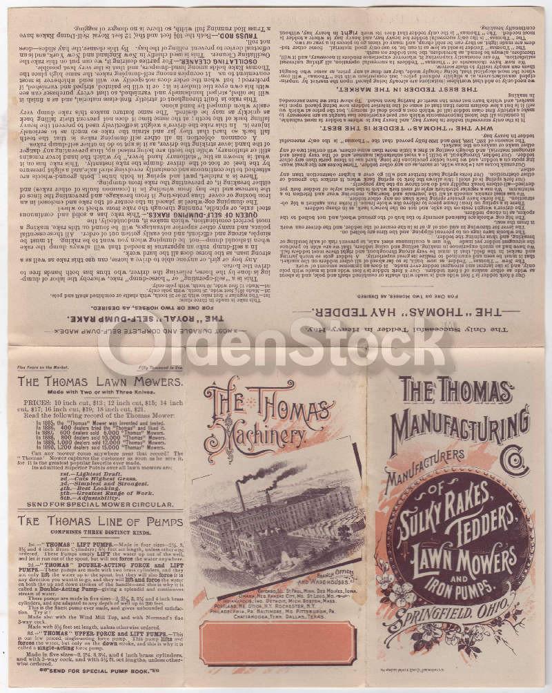 Thomas Farm Machinery Hay Rakes Antique Graphic Lithograph Advertising Poster