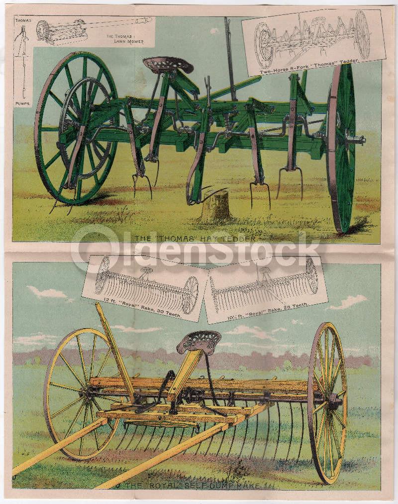 Thomas Farm Machinery Hay Rakes Antique Graphic Lithograph Advertising Poster