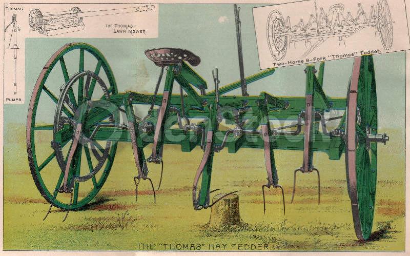 Thomas Farm Machinery Hay Rakes Antique Graphic Lithograph Advertising Poster