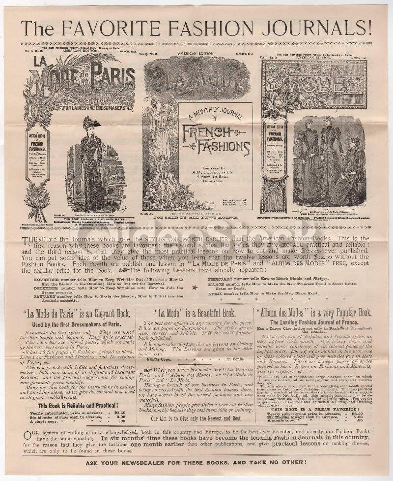 Victorian Fashion Journals Dressmaking Antique Engraving Advertising Flyer