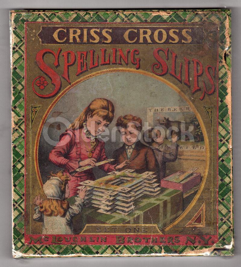 Criss Cross Spelling Slips Antique Children's Education Game Advertising Box