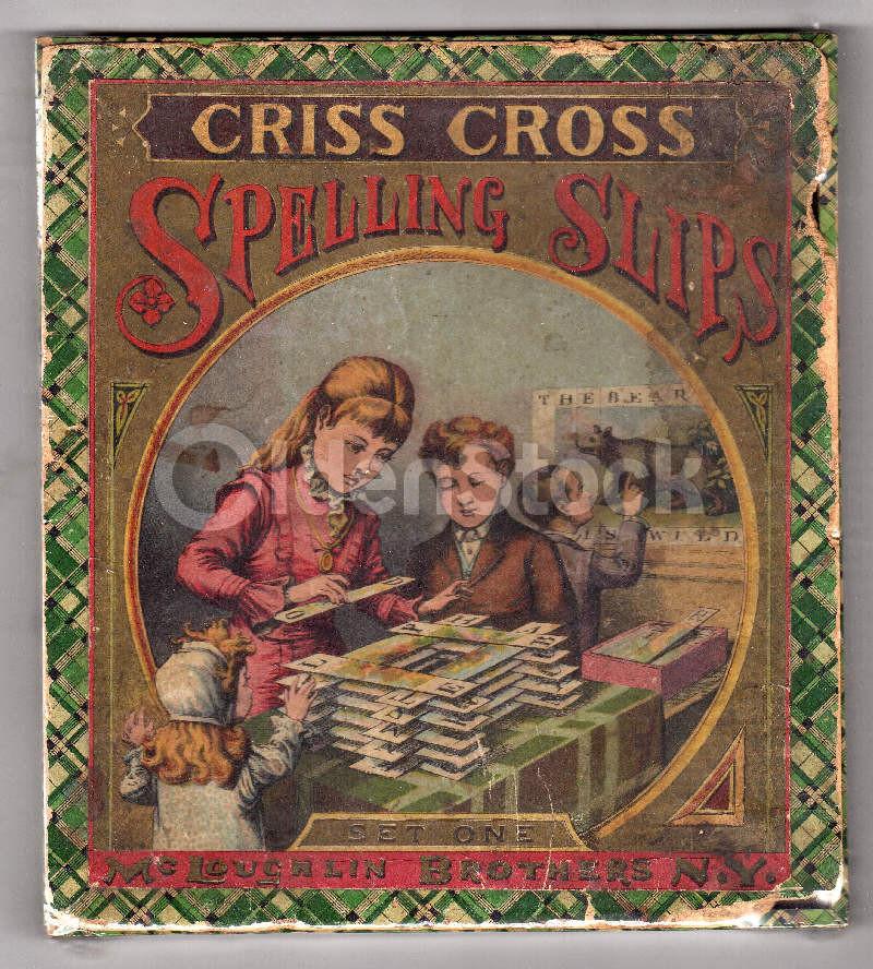 Criss Cross Spelling Slips Antique Children's Education Game Advertising Box