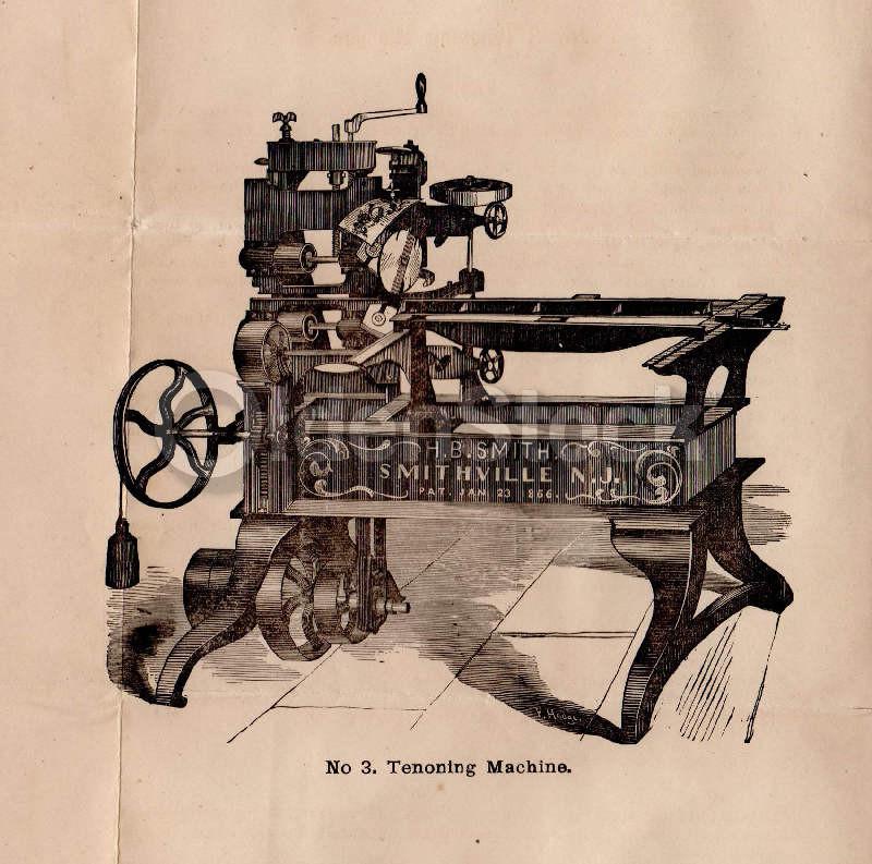 HB Smith Tenoning Table Saw NY Antique Engraving Advertising Broadside Poster