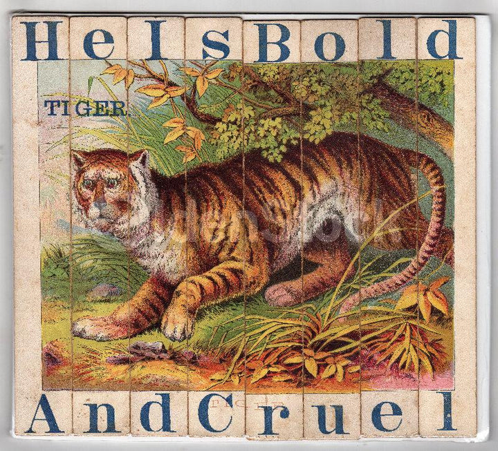 Jungle Tiger Wild Animals Antique Graphic Art Children's Spelling Game Pieces Wall Art