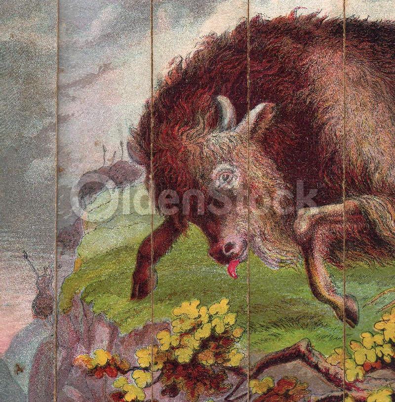 American Buffalo Bison Hunt Wild Animals Antique Graphic Art Children's Spelling Game Pieces Wall Art