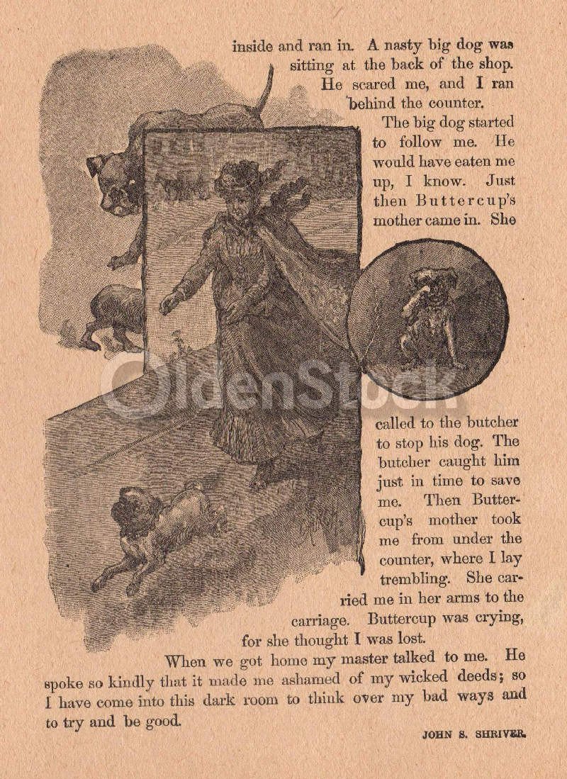 Scamps Ride with Buttercup Cute Dog Poem Antique Graphic Illustration Print 1902