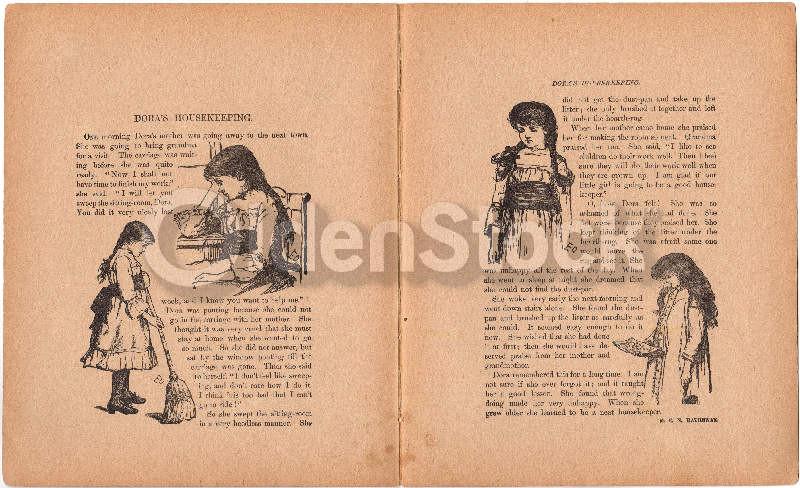 Cute Little Girl Lamenting Chores Poem Antique Graphic Illustration Print 1902