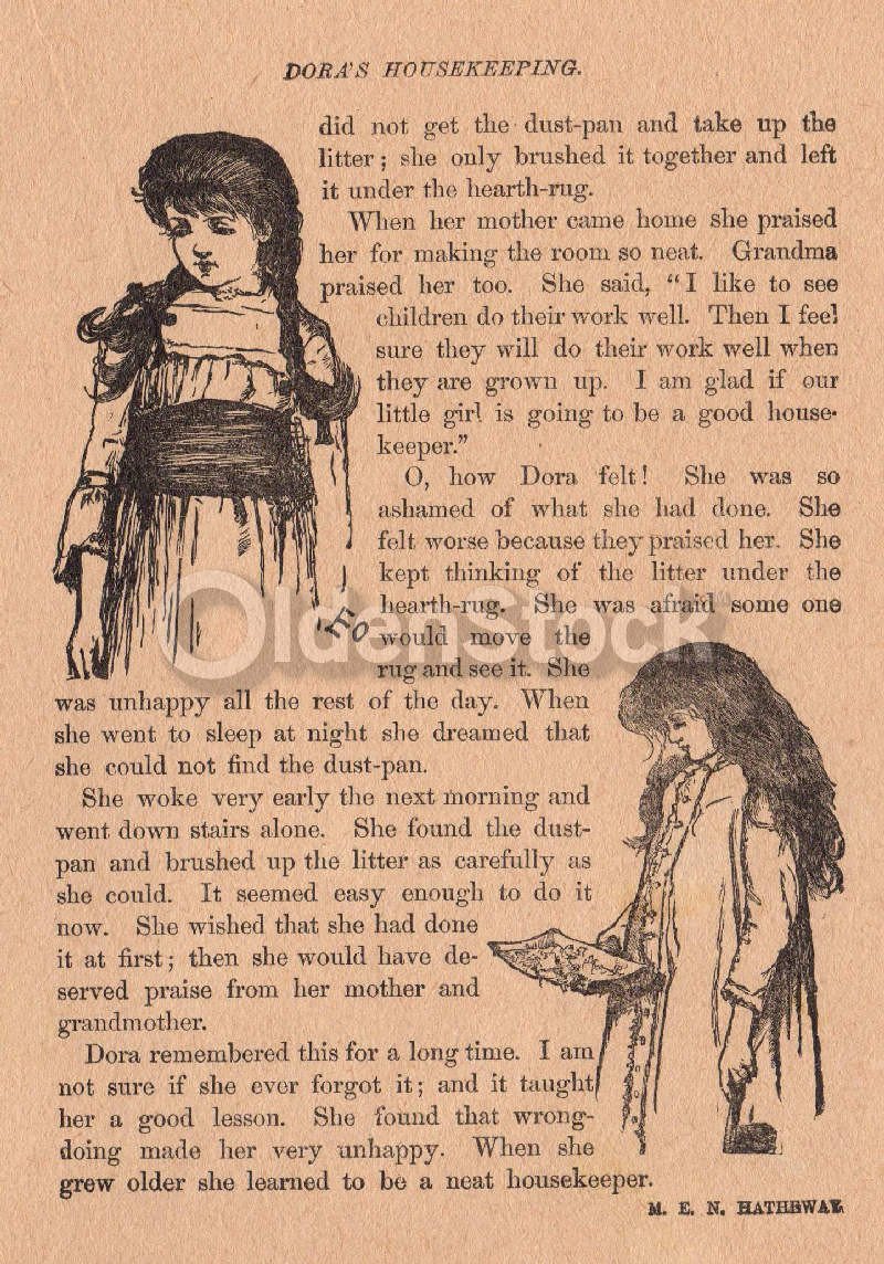 Cute Little Girl Lamenting Chores Poem Antique Graphic Illustration Print 1902