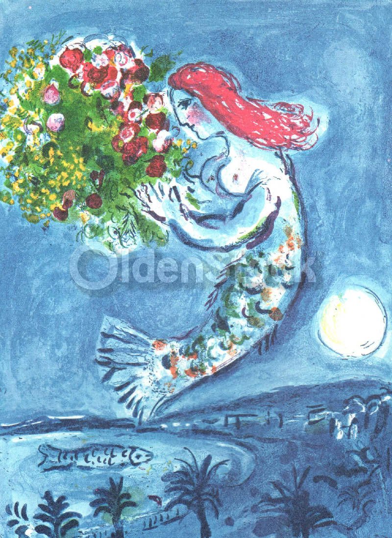 Chagall Mermaid Nice Soleil Fluers Vintage Graphic Art Poster Print