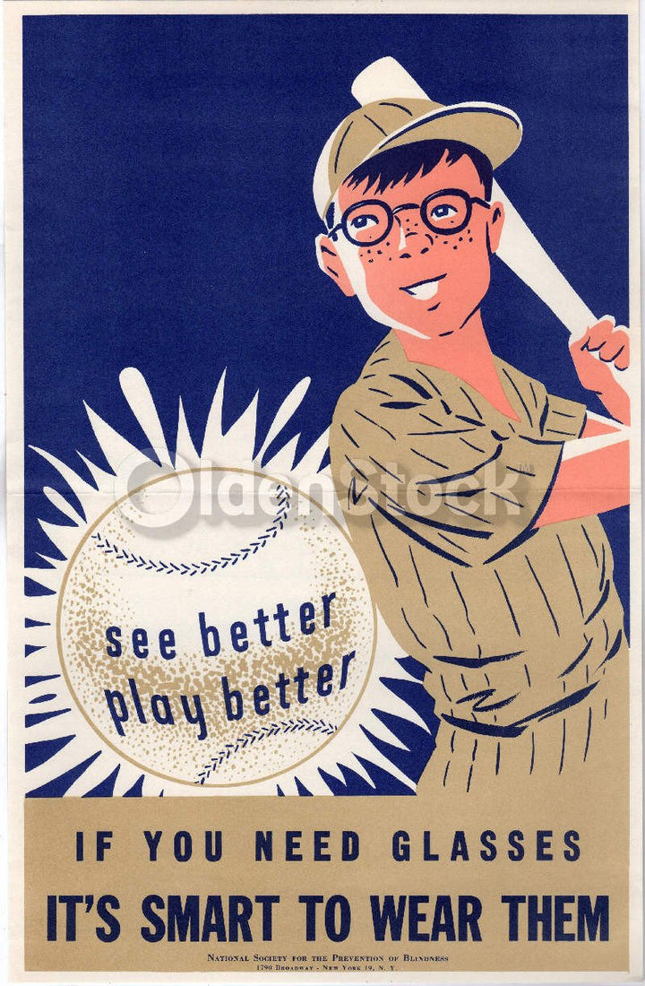 American Baseball Vintage Eye Doctor's Office Graphic Art Optometry PSA Poster