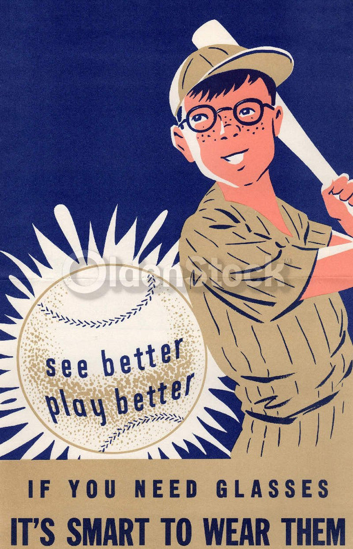 American Baseball Vintage Eye Doctor's Office Graphic Art Optometry PSA Poster