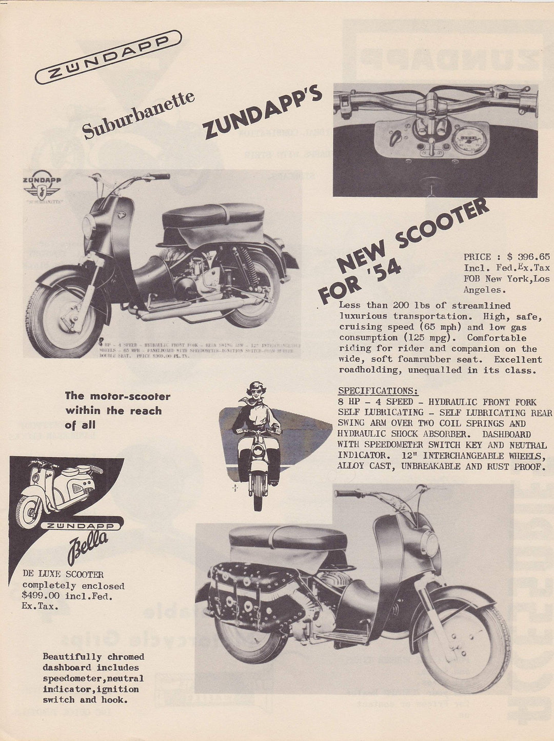 Zundapp Motorcycle Sidecar & Scooter Vintage Graphic Advertising Print Sales Flyer