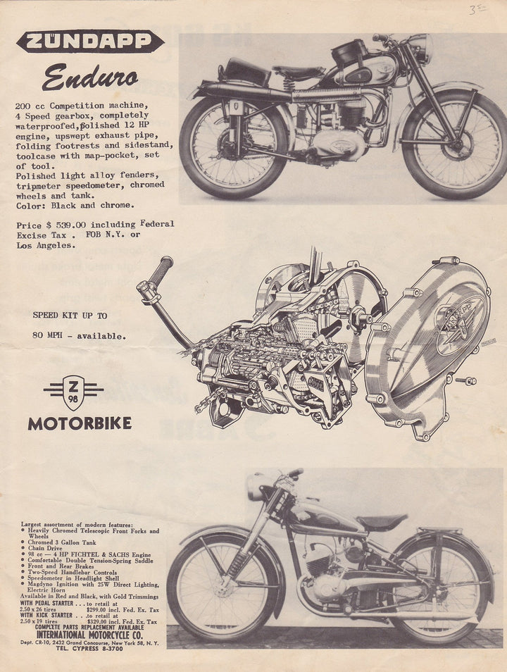 Zundapp Sabre Enduro S98 Motorbikes Vintage Motorcycle Advertising Flyer