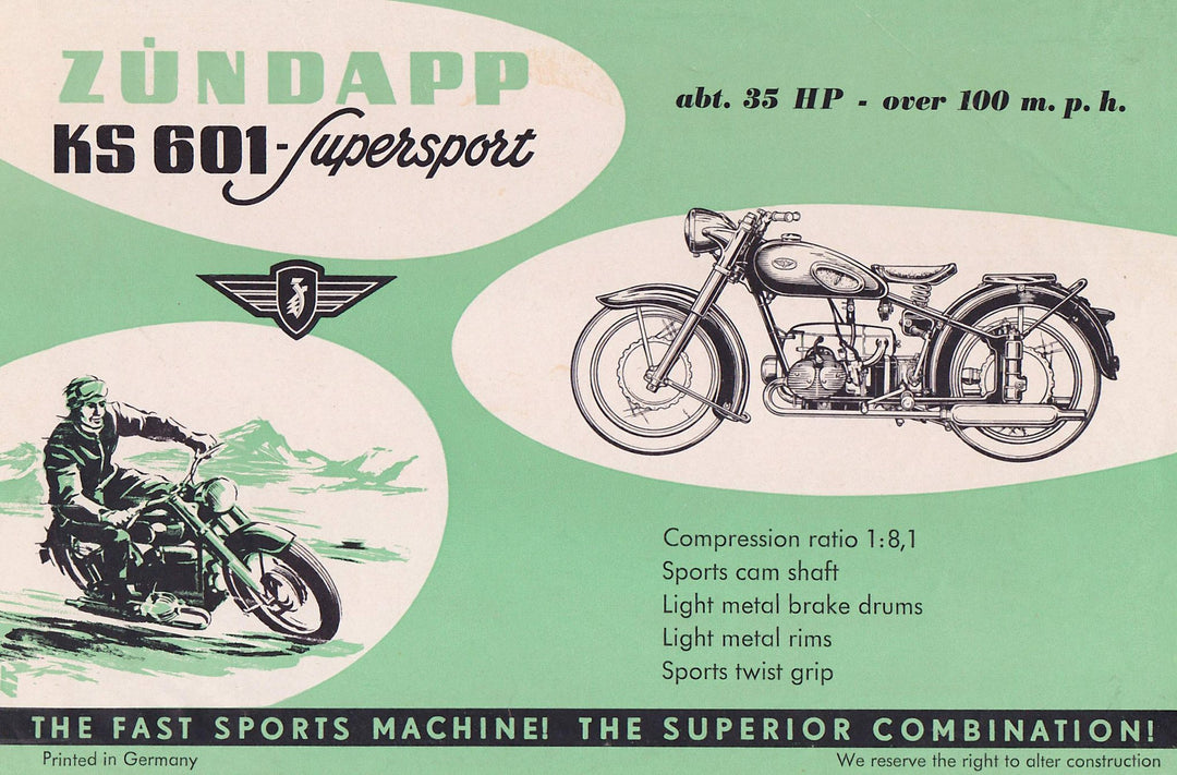 Zundapp KS 601 Supersport German Motorcycle Vintage Graphic Advertising Flyer