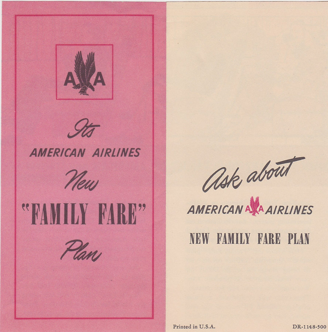 American Airlines Stewardess Vintage Graphic Advertising Family Fare Travel Brochure
