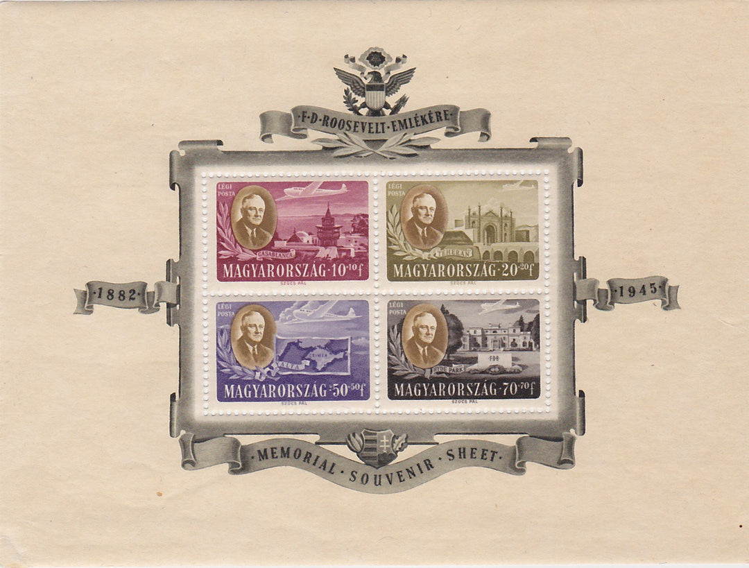 President Franklin Roosevelt Memorial Magyarorszag FDR Postal Stamps Sheet