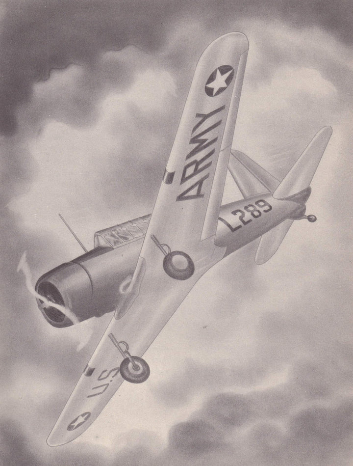 Vultee BT-13 Valiant Fighter Plane Military Aircraft Vintage WWII Illustration Print 1944