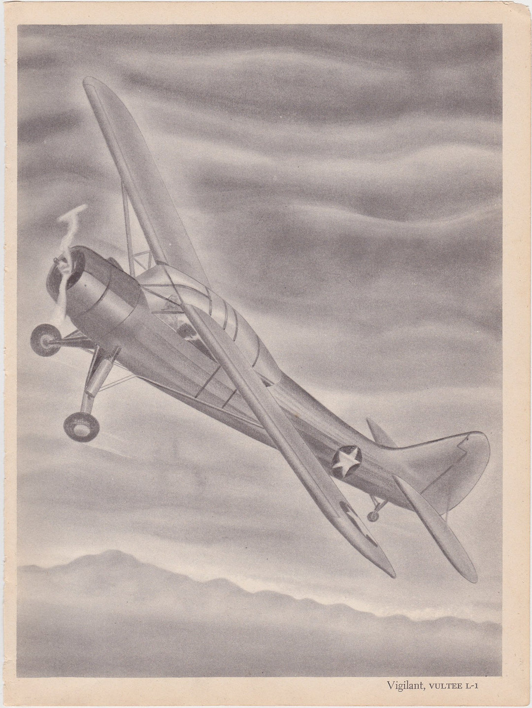 Vultee L-1 Vigilant Recon Plane Military Aircraft Vintage WWII Illustration Print 1944