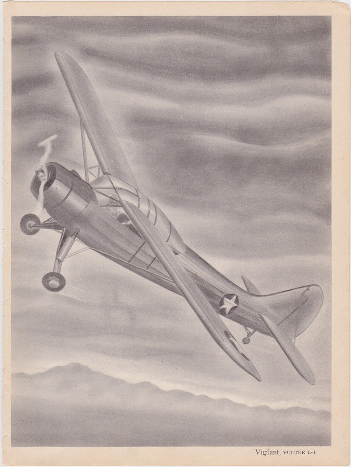 Vultee L-1 Vigilant Recon Plane Military Aircraft Vintage WWII Illustration Print 1944