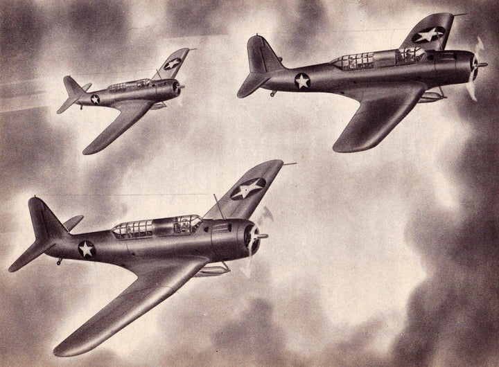 Vought SB2U-3 Vindicator Fighter Planes Military Aircraft Vintage WWII Illustration Print 1944