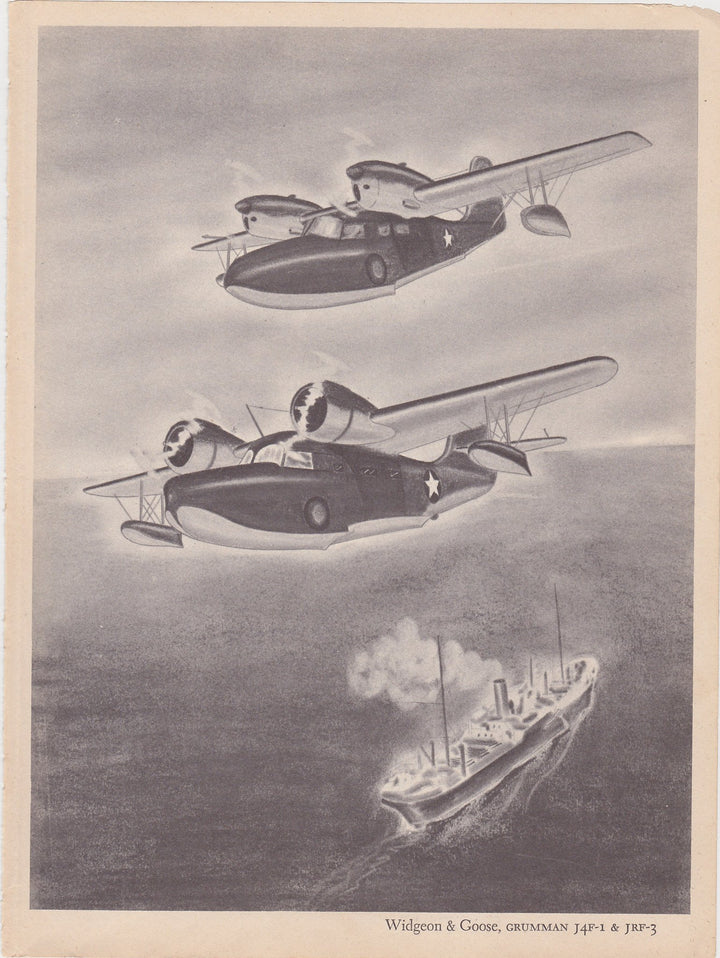 Widgeon & Goose Grumann J4F-1 JRF-3 Sea Planes Military Aircraft Vintage WWII Illustration Print 1944