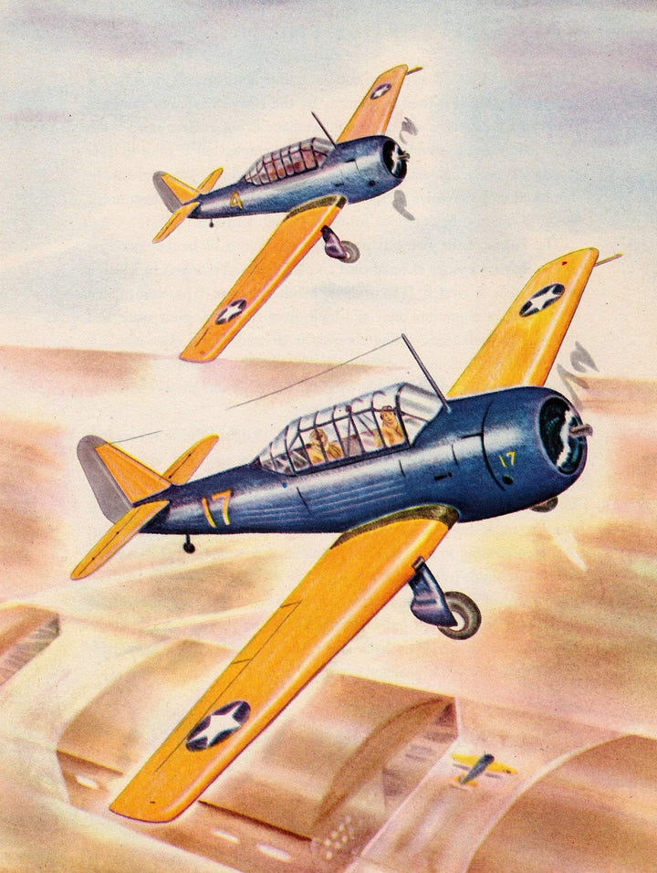 Fleetwings BT-12 Air Force Prop Planes Military Aircraft Vintage WWII Illustration Print 1944
