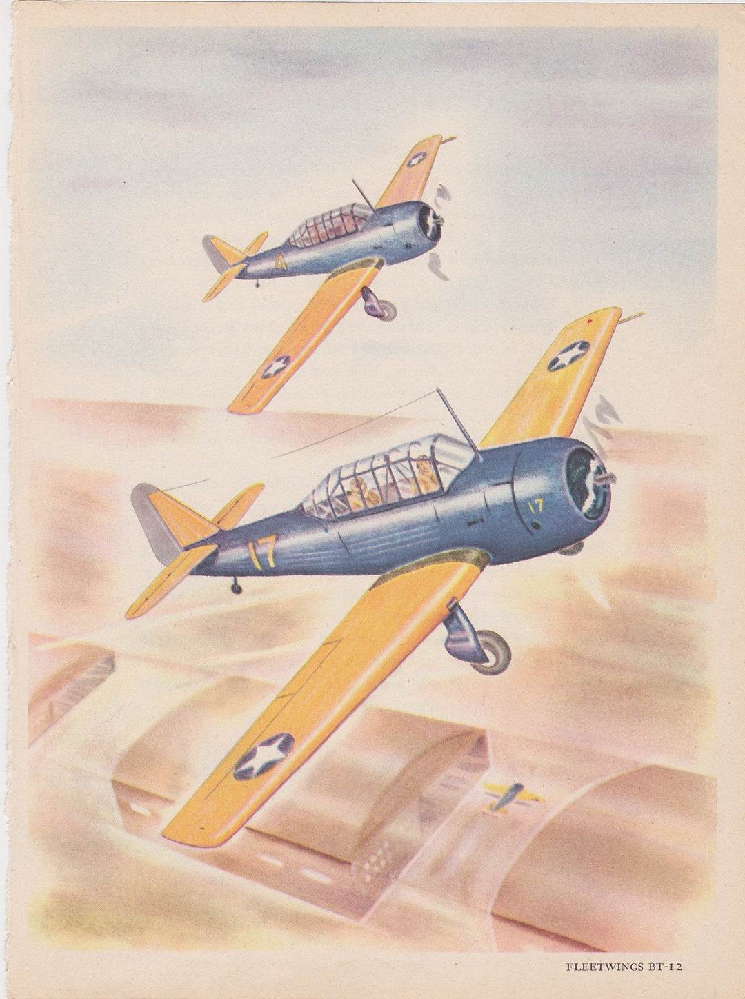 Fleetwings BT-12 Air Force Prop Planes Military Aircraft Vintage WWII Illustration Print 1944