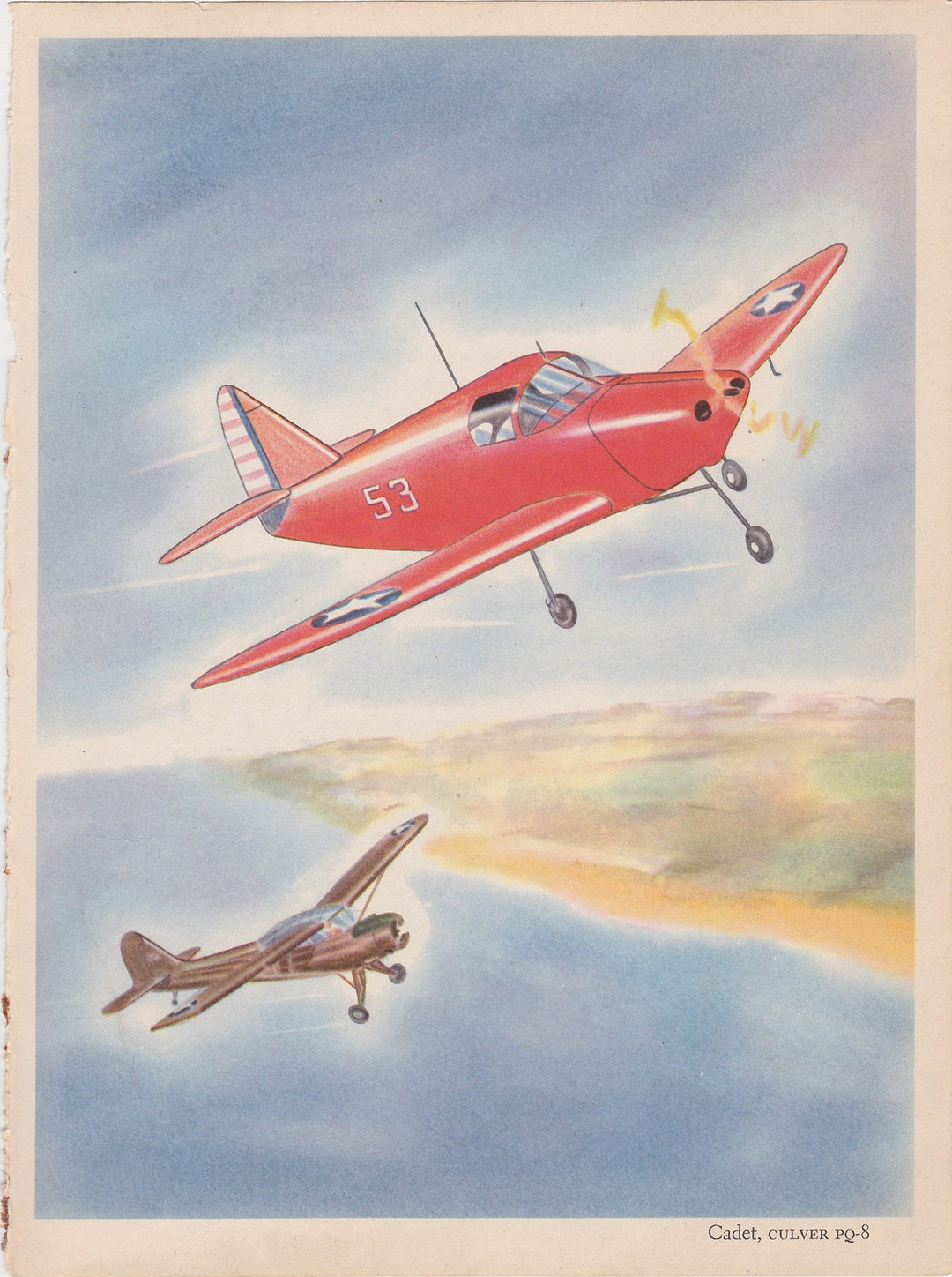 Culver Cadet PQ-8 Prop Planes Military Aircraft Vintage WWII Illustration Print 1944