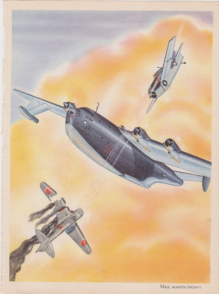 Mars Martin PB2M-1 Jumbo Fighter Plane Vintage WWII Military Aircraft Illustration Print 1944