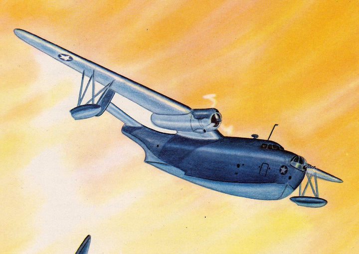 Martin PBM-3 Mariner Navy Sea Plane Vintage WWII Military Aircraft Illustration Print 1944