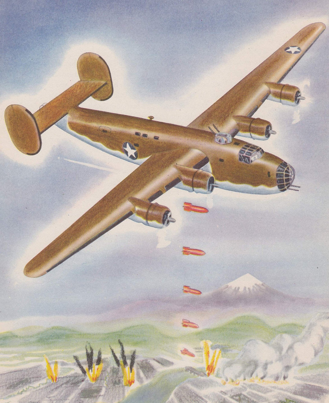 Consolidated B24 Liberator Bomber Plane Vintage WWII Military Aircraft Illustration Print 1944