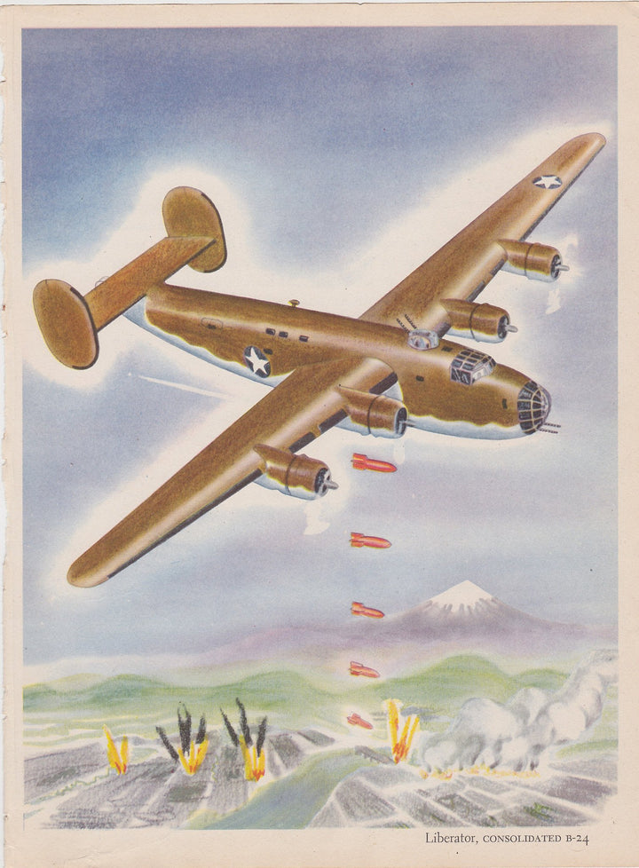 Consolidated B24 Liberator Bomber Plane Vintage WWII Military Aircraft Illustration Print 1944