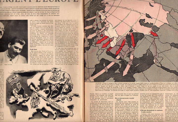 WWII German Invasion Map & von Reuchenau Vintage Signal Graphic Illustrated Propaganda French News Magazine 1942