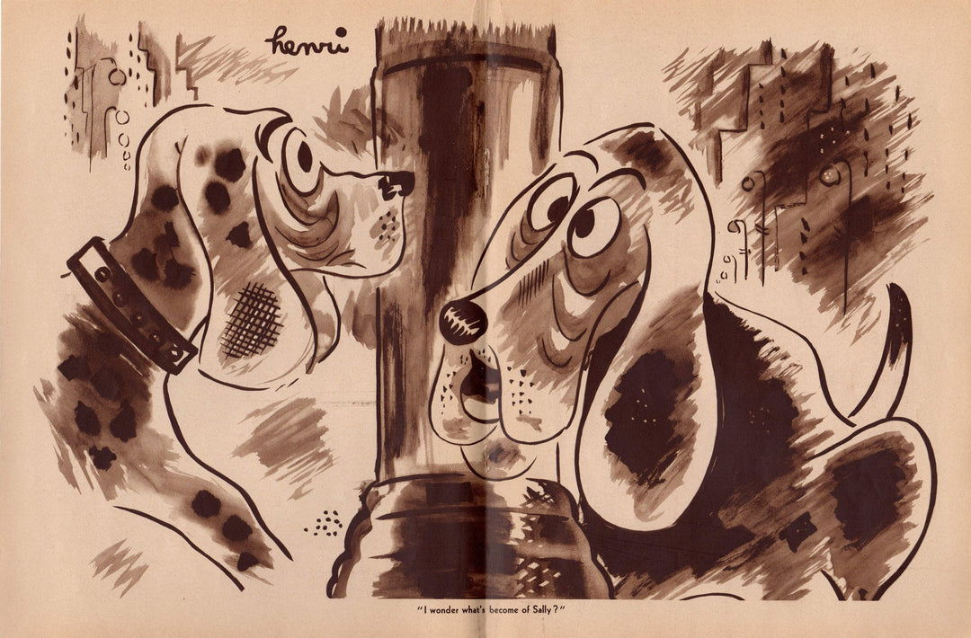 Old Dog's Gossip Vintage 1930s Humorous Graphic Illustration Poster Print by Henri