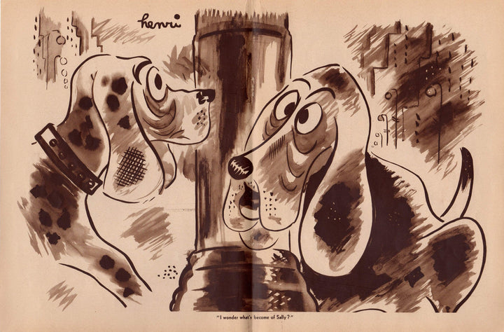 Old Dog's Gossip Vintage 1930s Humorous Graphic Illustration Poster Print by Henri