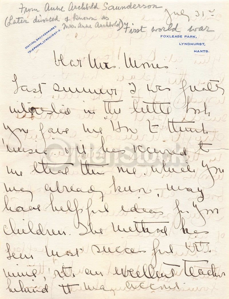 Anne Archbold Acme Oil Heiress Antique Foxlease Lake Lyndhurst Letter