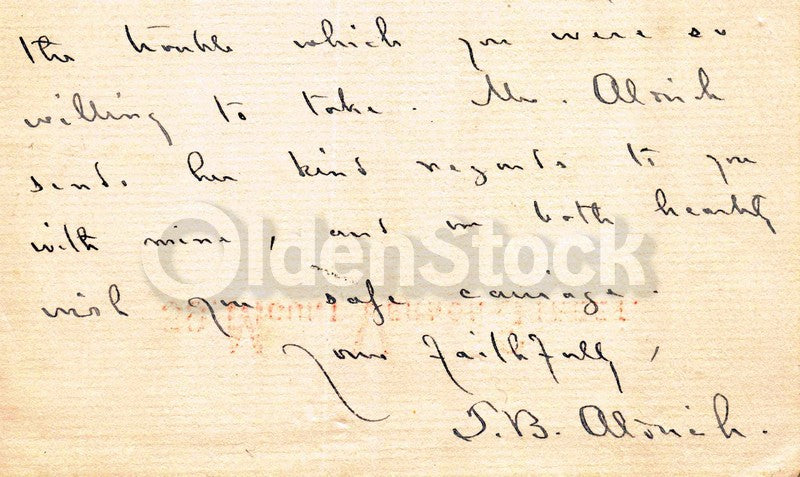 Thomas Bailey Aldrich Atlantic Monthly Editor Autograph Signed Letter