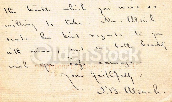 Thomas Bailey Aldrich Atlantic Monthly Editor Autograph Signed Letter