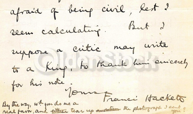 Francis Hackett Chicago Evening Post Autograph Signed Henry James Letter